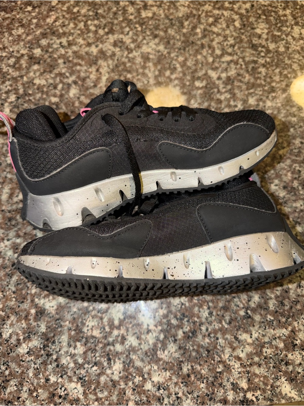 Reebok Kids Black Sneakers with Silver Soles and Pink Pull Tab